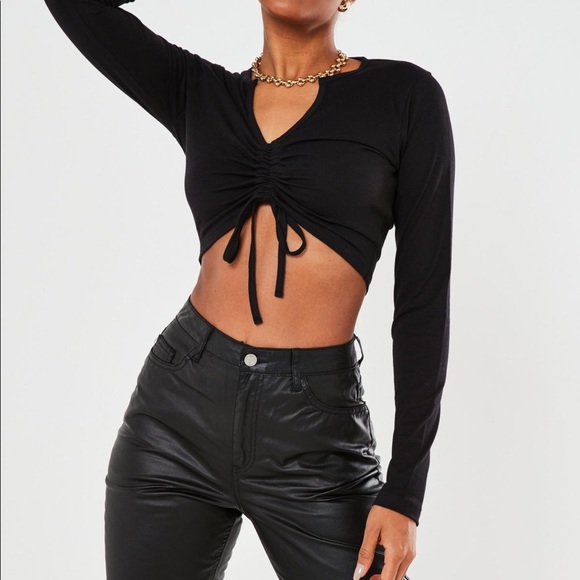 NWT missguided black runched long sleeve crop top - Picture 1 of 2